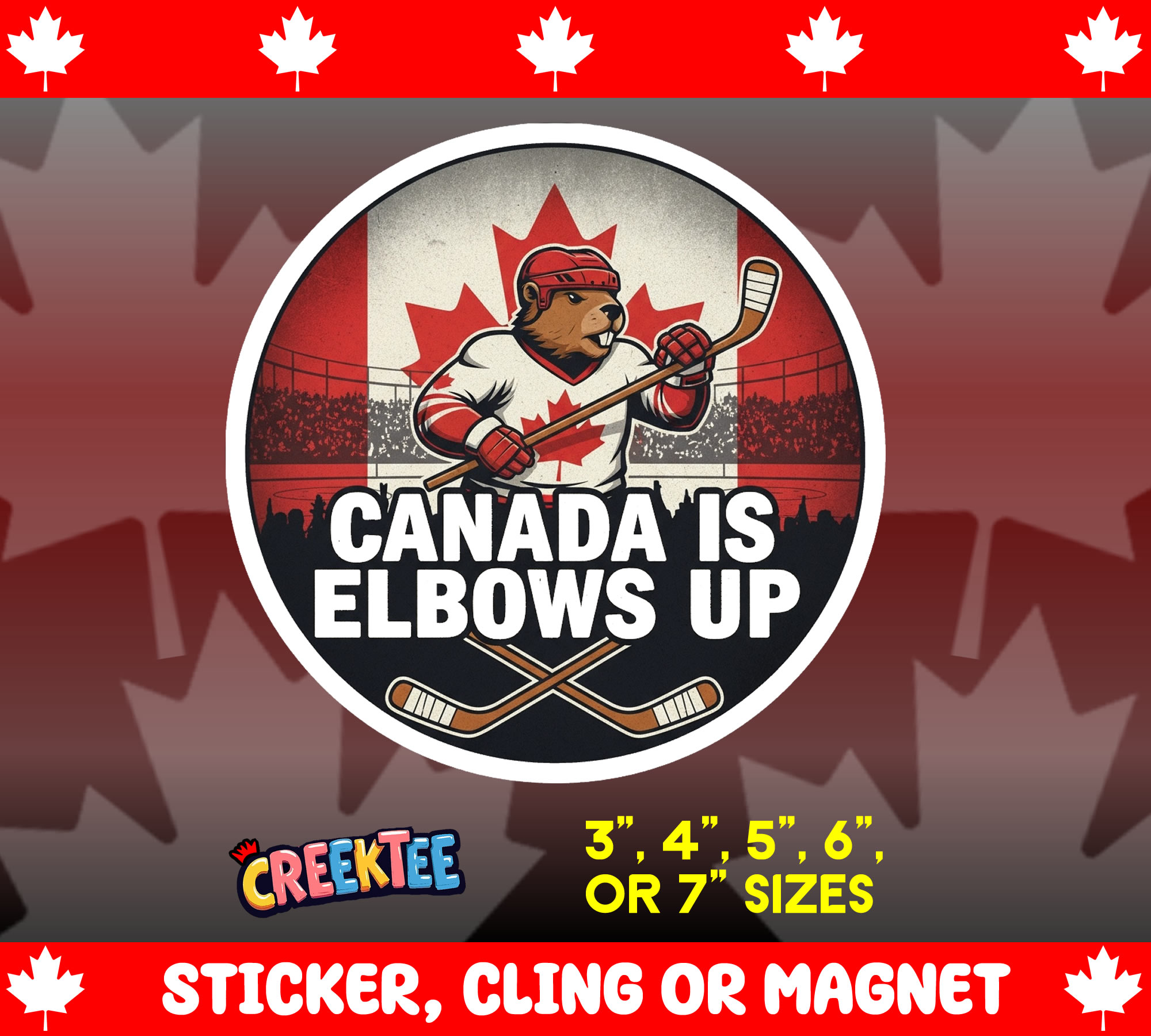 Canada Is elbows up Vinyl Sticker  Window Cling or Magnet with Laminate Coating in Various Sizes - Custom Bumper Sticker, Vinyl Sticker, or Magnet