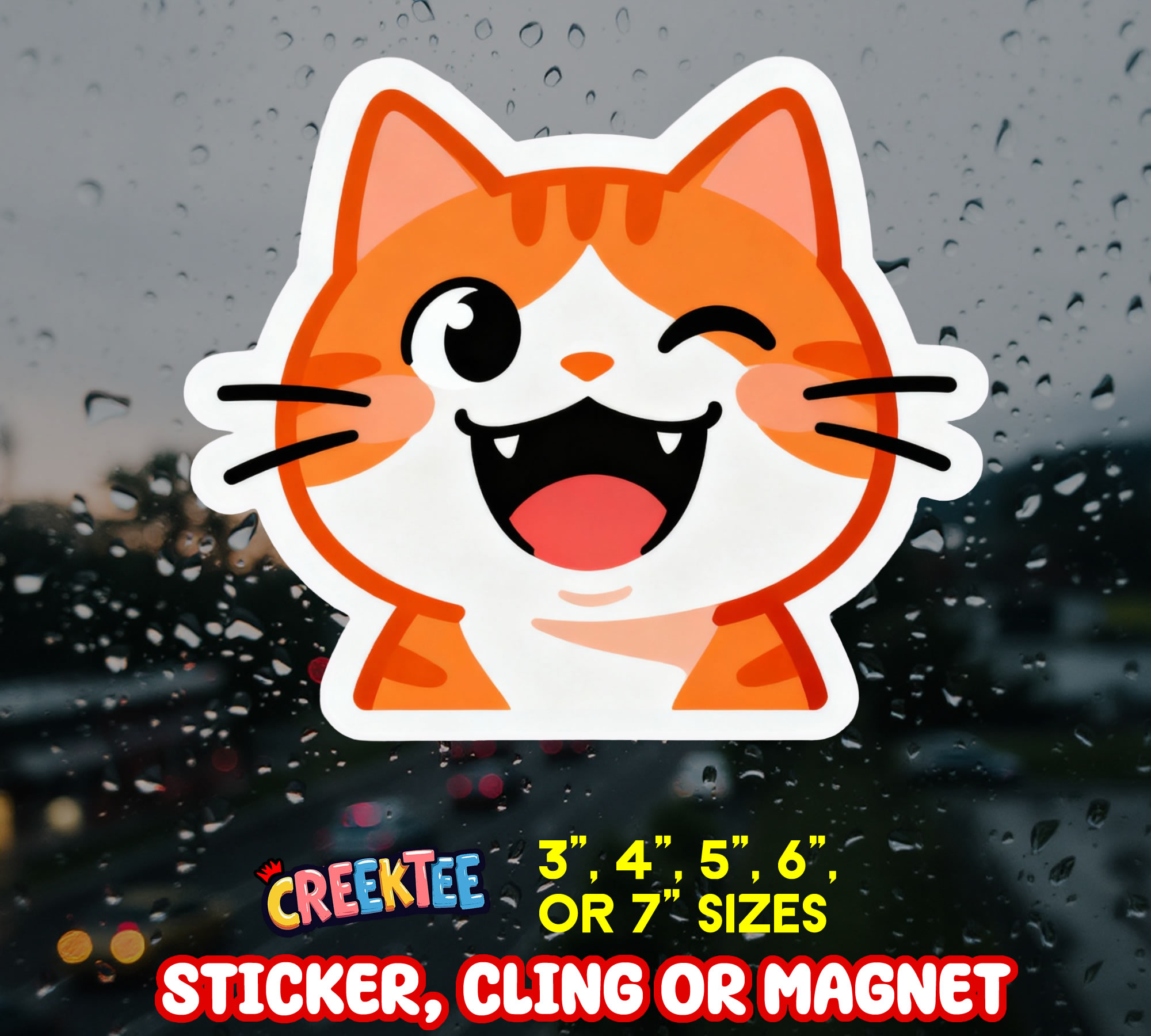 Cute Cat Vinyl Sticker  Window Cling or Magnet with Laminate Coating in Various Sizes - Custom Bumper Sticker, Vinyl Sticker, or Magnet