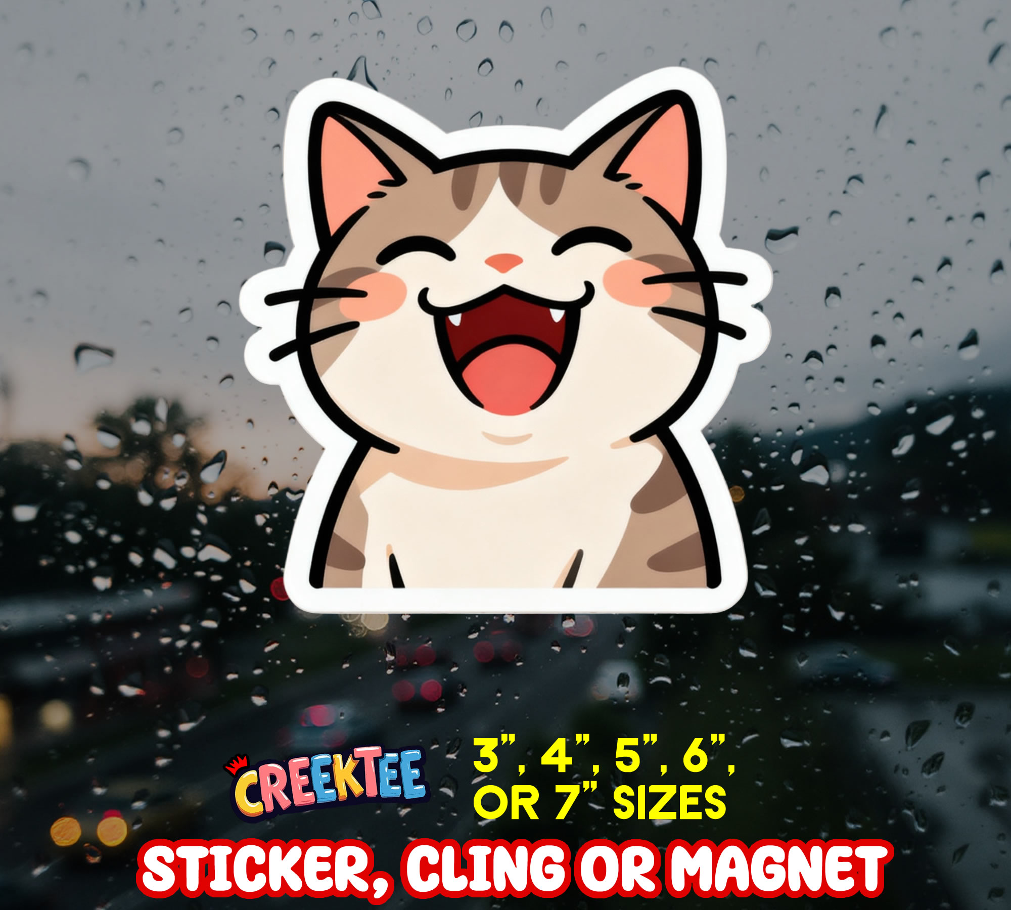 Cute Cat Vinyl Sticker  Window Cling or Magnet with Laminate Coating in Various Sizes - Custom Bumper Sticker, Vinyl Sticker, or Magnet