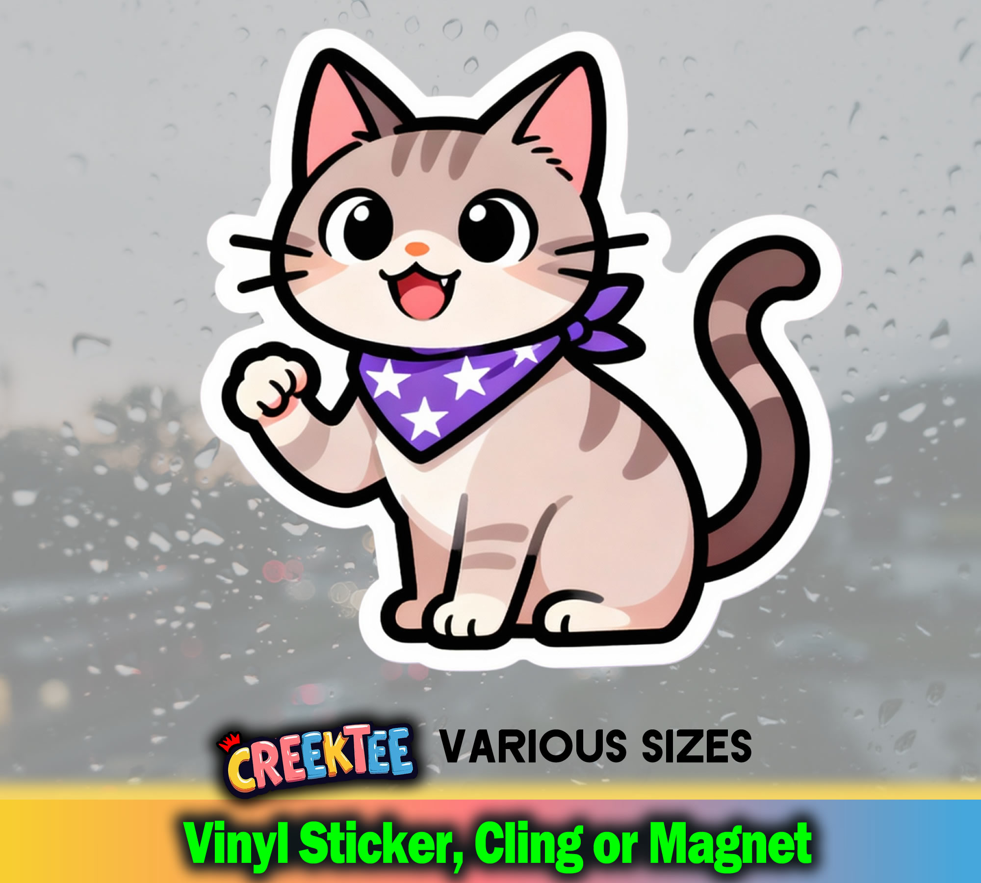 Cute Cat Die Cut Vinyl Sticker  Window Cling or Magnet with Laminate Coating in Various Sizes - Custom Bumper Sticker, Vinyl Sticker, or Magnet