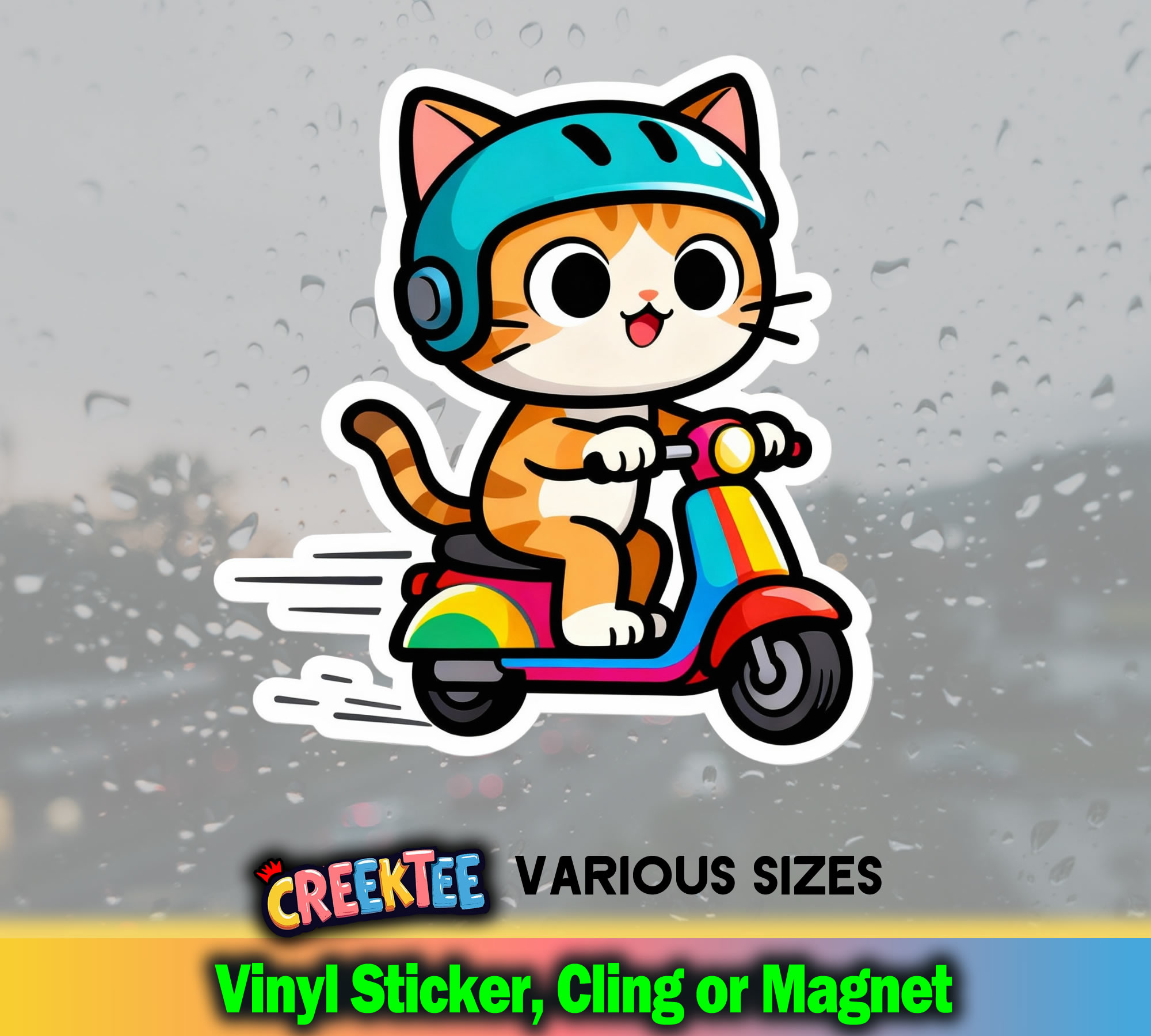 Cute Cat Vinyl Sticker  Window Cling or Magnet with Laminate Coating in Various Sizes - Custom Bumper Sticker, Vinyl Sticker, or Magnet