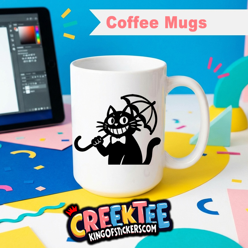 Top Cat with Umbrella Coffee Mug In Your Custom Print Color - Custom Bumper Sticker, Vinyl Sticker, or Magnet