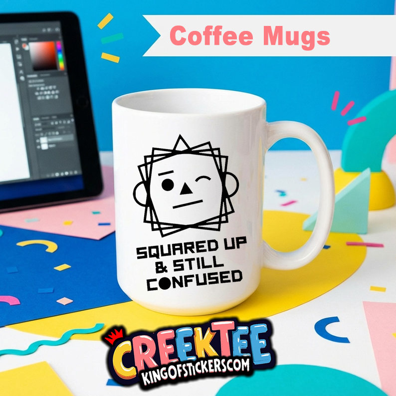 Squared Up Still Confused Geometric Fun Coffee Mug In Your Custom Print Color - Custom Bumper Sticker, Vinyl Sticker, or Magnet