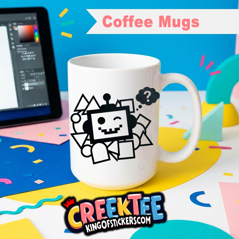AI Geometric Fun Coffee Mug In Your Custom Print Color - Custom Bumper Sticker, Vinyl Sticker, or Magnet