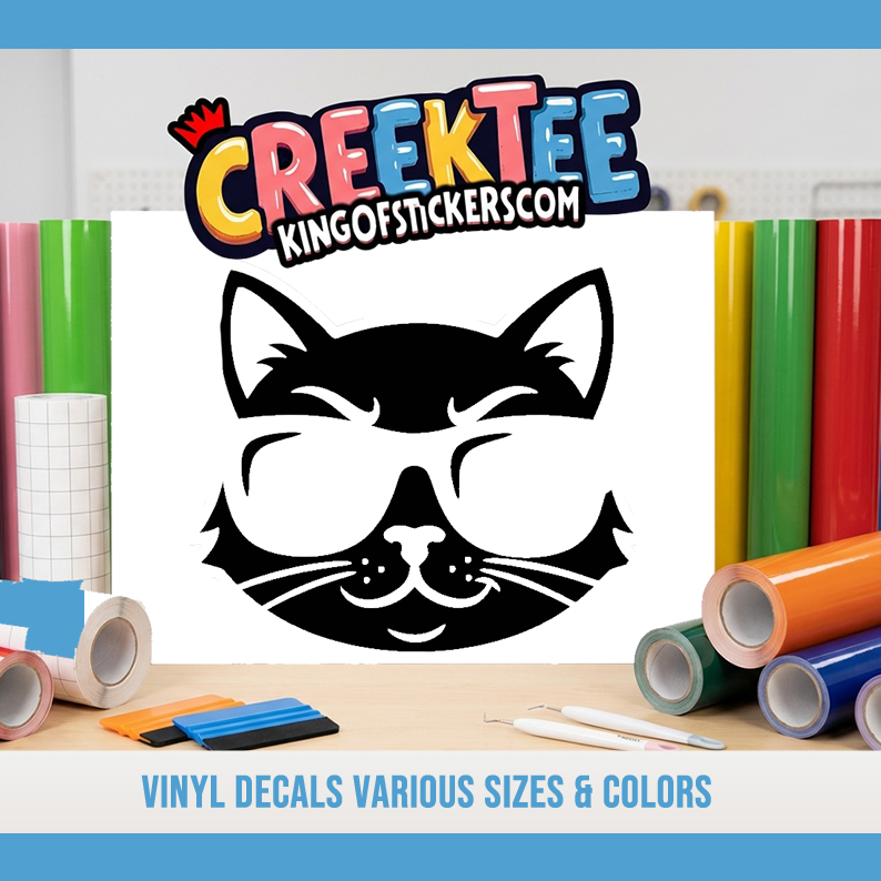 Cool Cat Vinyl Decal In Various Colors  Chrome Colors and Various Sizes - Custom Bumper Sticker, Vinyl Sticker, or Magnet