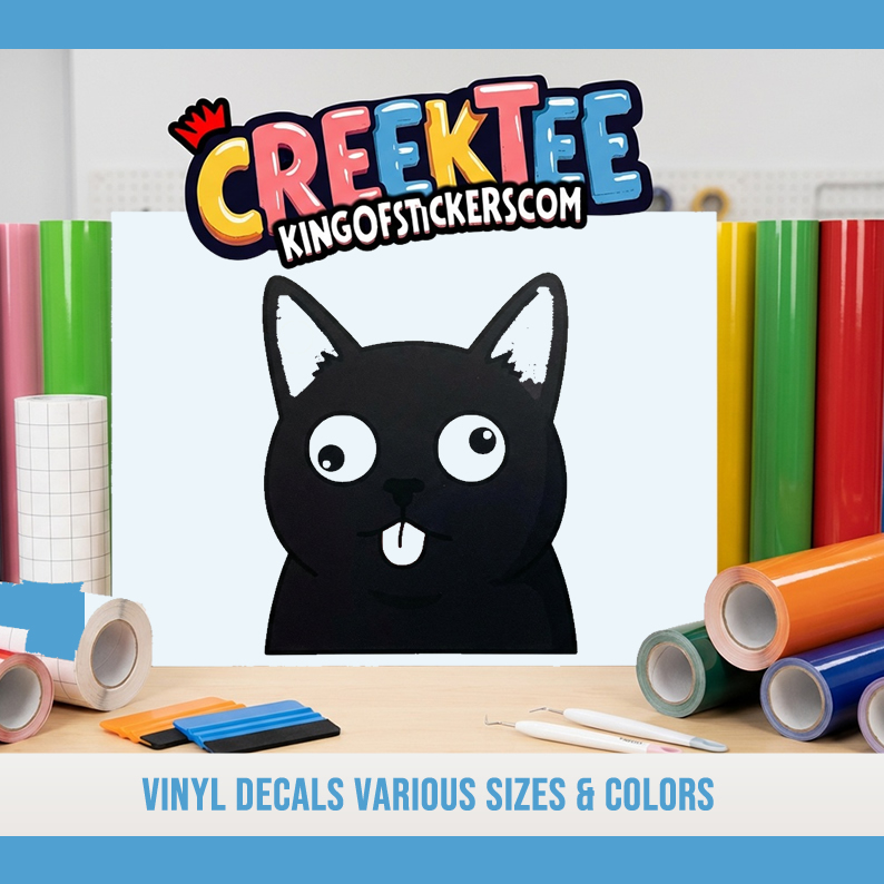 Silly Cat Vinyl Decal In Various Colors  Chrome Colors and Various Sizes - Custom Bumper Sticker, Vinyl Sticker, or Magnet