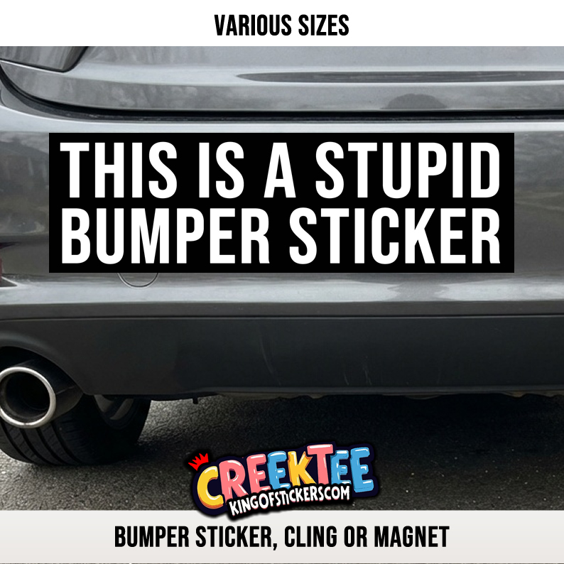 This is a stupid bumper sticker Vinyl Bumper Sticker  Window Cling or Magnet in UV Laminate Coating and Various Sizes - Custom Bumper Sticker, Vinyl Sticker, or Magnet