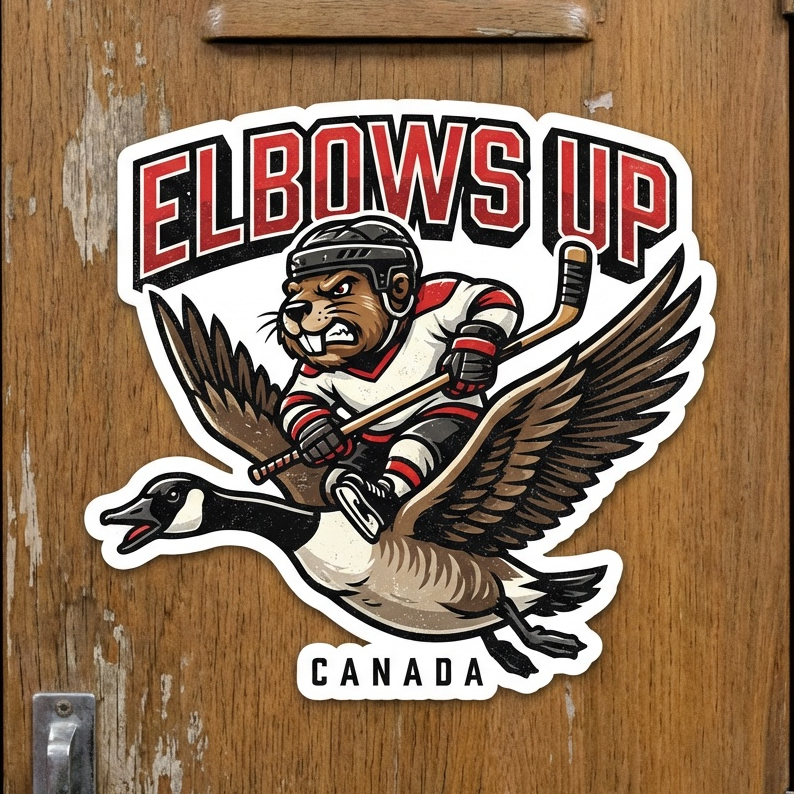Elbows up Canada Die Cut Vinyl Sticker  Window Cling or Magnet with Laminate Coating in Various Sizes